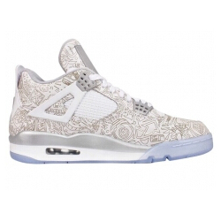 Nike Mens Air Jordan 4 Retro Laser White/Chrome-Metallic Silver Leather Size 13 Basketball Shoes